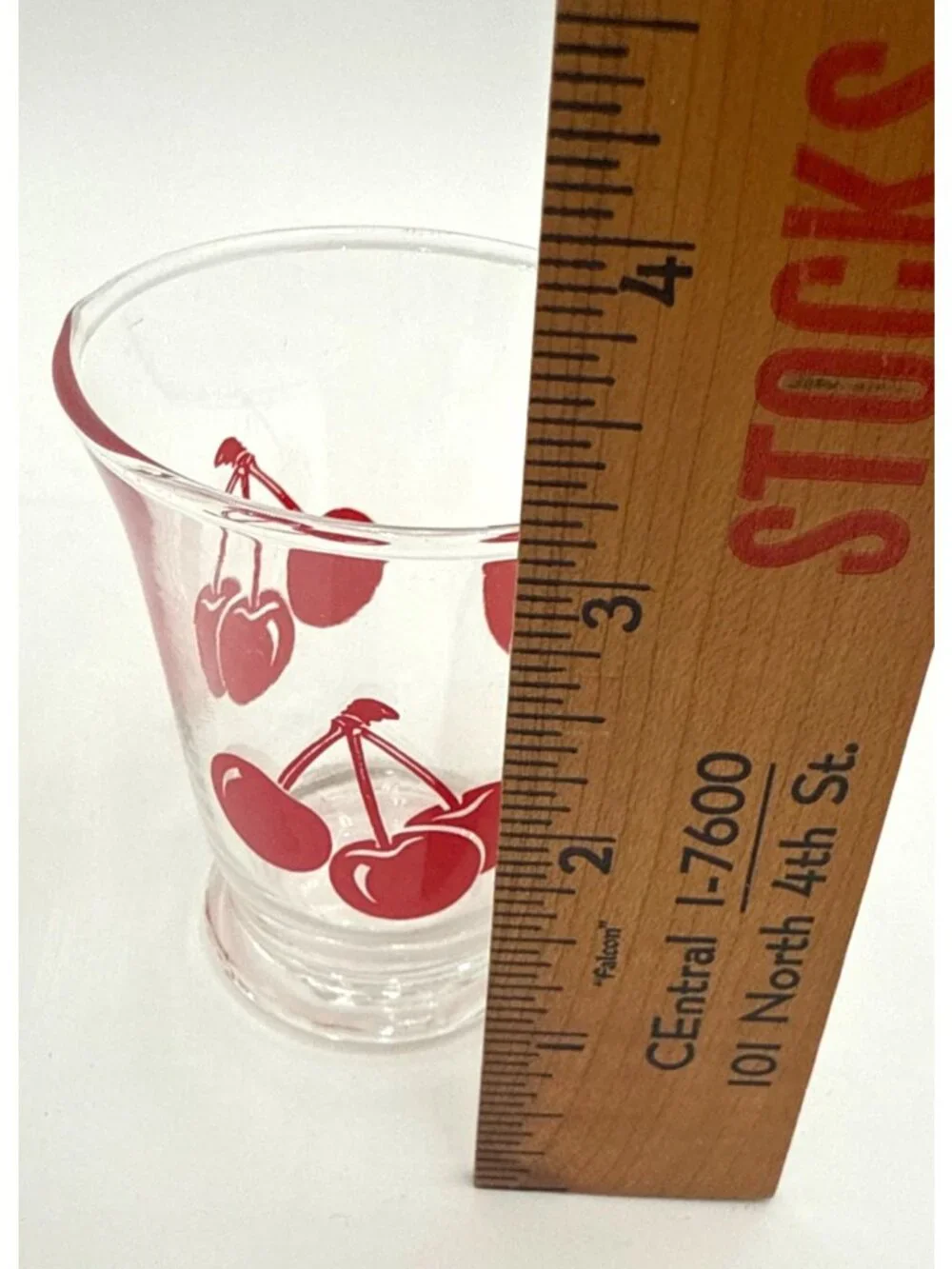One Vintage MCM Red Cherries Small Shot Glass or Juice Clear Barware 3